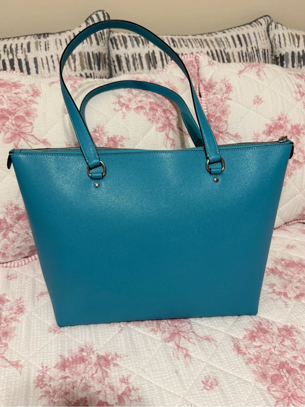 Coach Turquoise Leather Tote with Silver Hardware